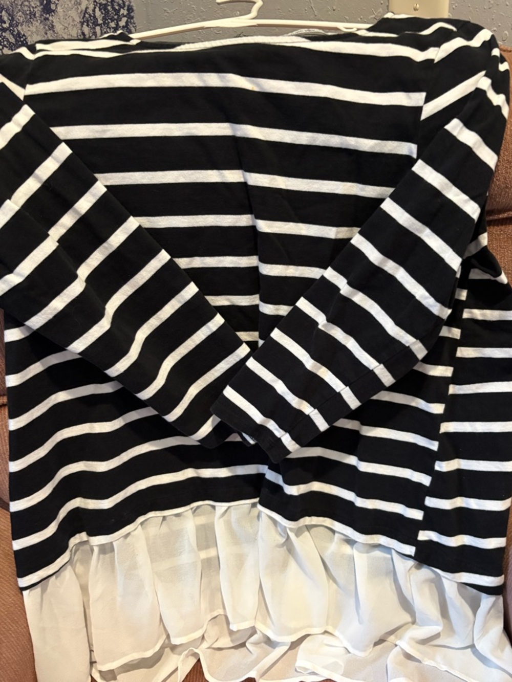 Signature Black and White Striped Top with ruffled bottom
